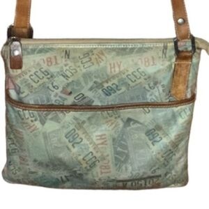 Cecconi Piero Distressed Leather Crossbody Ladies Leather Bag w/ License Plates